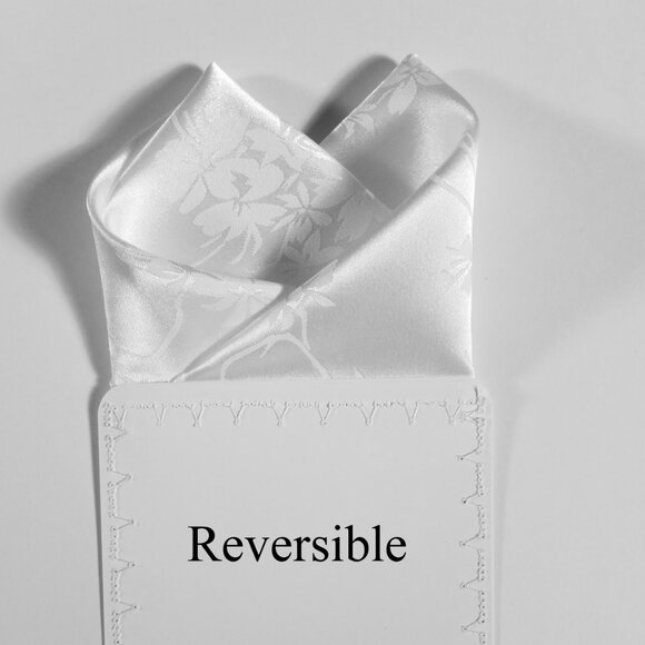 New - Men's 2 PT. White Silky Floral Satin Pre-Folded Pocket Square Insert - Picture 6 of 9